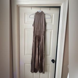 High neck brown pleated midi dress!